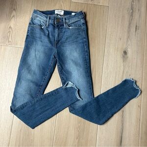 Frame Denim Blue Medium Wash Cotton Blend Distressed Le High Skinny Jeans 24